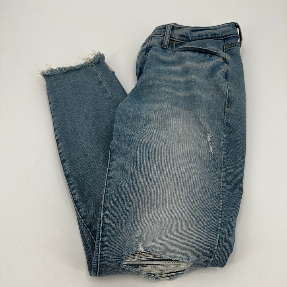 Lucky‎ Brand Ava Mid Rise Skinny Distressed Frayed Hem Jeans Light Wash 6/28A